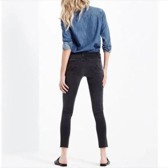 AG Adriano Goldschmied Black Legging Ankle Super Skinny Ankle Distressed - Picture 1 of 9